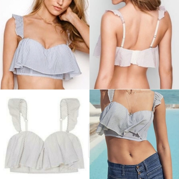 Victoria's Secret Other - Victoria's Secret Striped Ruffle Bra Bralette Bandeau Crop Top Bustier NWT 32B